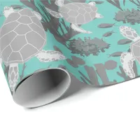 Sea Turtles Grey Blue Marine Wildlife Wrapping Paper