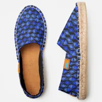 Bold Summer Blue Black Diamond Block Print Batik Espadrilles