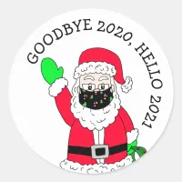 Goodbye 2020, Hello 2021 Facemask Santa Claus Classic Round Sticker