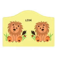 Cute lion in the grass with ladybug     door sign