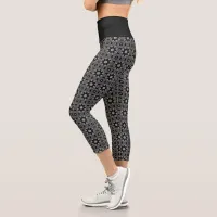 Black Capri Leggings with Geometric Pattern