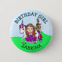 Birthday Girl Personalize Button Princess Unicorn