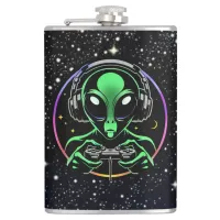 Alien Playing Video Games with Star Background Flask