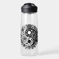 Pretty Black and White Floral Yin Yang Personalize Water Bottle