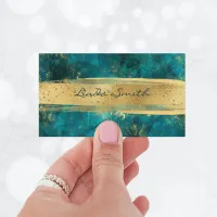 Turquoise Teal Stone Glitter Gold Brush Strokes Business Card