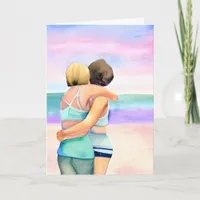 Happy Birthday | Two Woman Embracing on Beach  Card