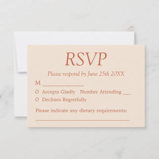 Elegant Terracotta Straw Beige Wedding RSVP Card