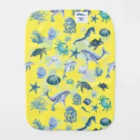 Under the Sea Blue Watercolor on yellow | Baby Burp Cloth