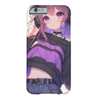 Pretty Anime Girl in Headphones with Cat Ears Barely There iPhone 6 Case