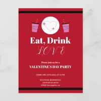 Red white Eat Drink and Love Valentine's Day  Invitation Postcard