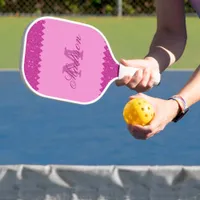 Girly pink glitter zigzag, monogram pickleball paddle