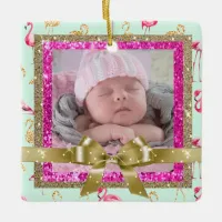 Keepsake Pink and Teal Flamingo Ornament New Baby