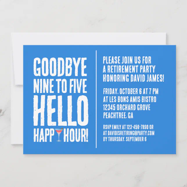 Funny Goodbye 9 to 5 Hello Happy Hour Retirement Invitation