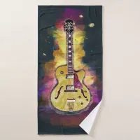 Cool Personalized Guitar Art | Bright Yellow Pink Bath Towel Set