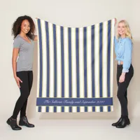 Hamptons Nautical Navy and White Boating Stripes Fleece Blanket