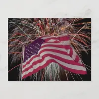 American Flag and Fireworks Postcard