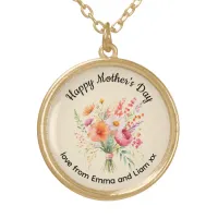 Happy Mother's Day Pretty Flowers Personalized Gold Plated Necklace