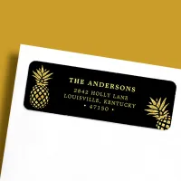 Navy Blue Gold Pineapple Custom Address Label