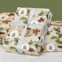 Vintage Coffee Beans & Cup Pattern Shop Brand Logo Wrapping Paper
