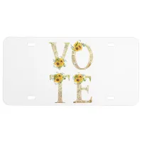 Gold Sunflowers Vote License Plate