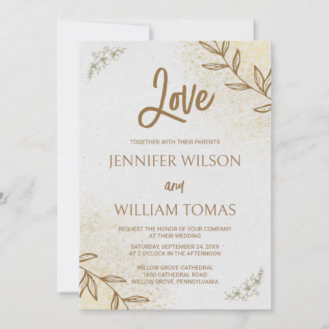 Gold And Cream Elegant and Delicate Love Wedding Invitation