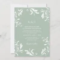 Light Sage Green Wedding Vintage Elegant Swirls Invitation