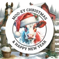 Cute Christmas Cow in Santa Hat Personalized Classic Round Sticker