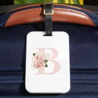 Pale Rose Gold Floral Monogrammed Luggage Tag