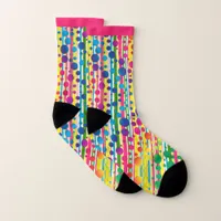 [Beatnik Bubbles] Retro Polka Dot Striped Pink Socks