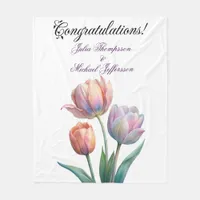 Romantic and Poetic Pastel Tulips Watercolor Fleece Blanket