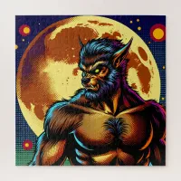Comic Book Style Werewolf in Front of Full Moon Jigsaw Puzzle