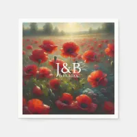 Red Poppies Floral Wedding Personalized Napkins