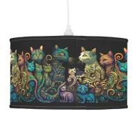 Stylized Cat Tribe Colors on Black Frieze Ceiling Lamp
