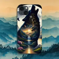 Mystical Wolf Howling at Moon Surreal  iPhone 13 Case