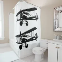 Pair of Retro Planes Formation Silhouette Aircraft Shower Curtain