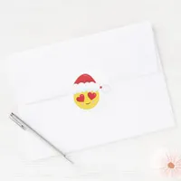 Heart-Eyed Santa Emoji Christmas Classic Round Sticker