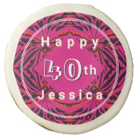 Pink Orange Black Swirly Pattern 40th Birthday  Sugar Cookie