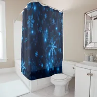 Deep Blue and Bright Snowflakes Shower Curtain