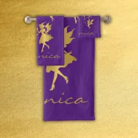 Gold Fairies with Pixie Dust on Purple Monogram |