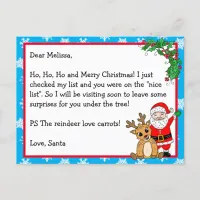 Letter from Santa, Nice List, for Kids  Postcard