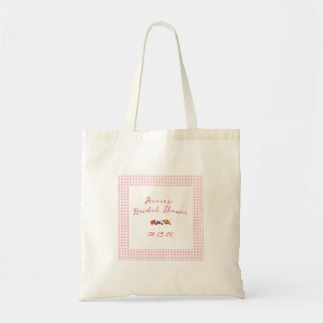 Elegant Gingham Summer Brunch Bridal Shower Pink Tote Bag