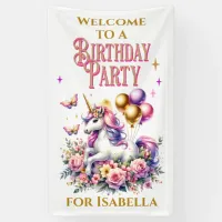 Pink, Purple and Gold Unicorn Welcome Birthday  Banner