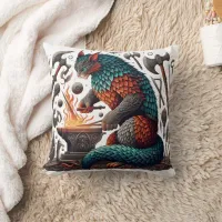 Fantasy Cat Forging in a Magical Workshop Throw Pillow