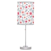 Watermelon Pink and Blue Watercolor Floral Table Lamp