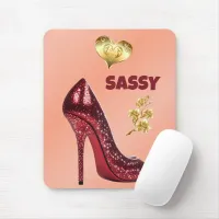 Red & Gold on Coral High Heel Shoe | Mouse Pad