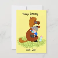 Funny and cute pony with baby - kids birthday  invitation