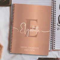 Modern Elegant Brushed Copper Metal Monogrammed Notebook