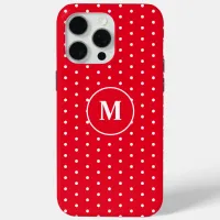 Elegant White & Red Polka Dot Your Initial 12 Pro iPhone 15 Pro Max Case