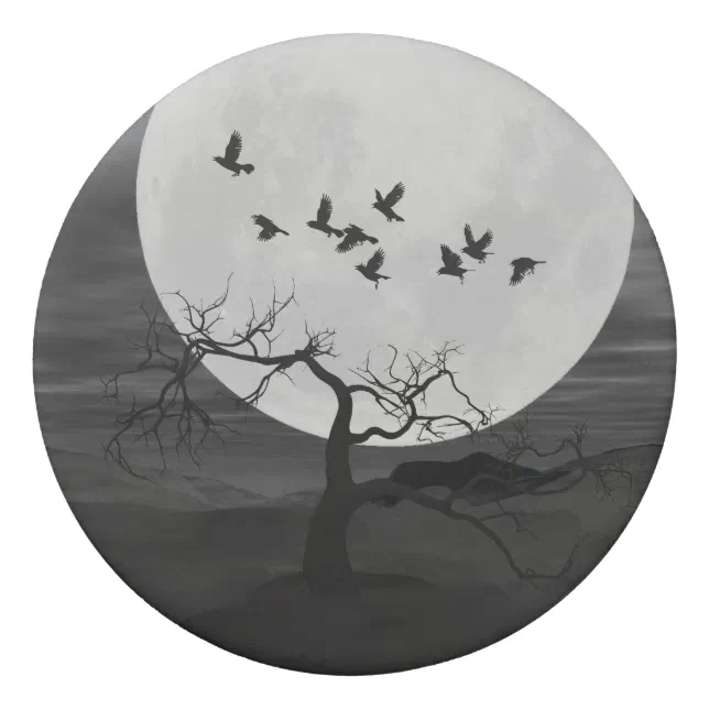 Spooky Ravens Flying Against the Full Moon Eraser