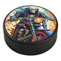 Skeleton Riding through the fire cave Hockey Puck